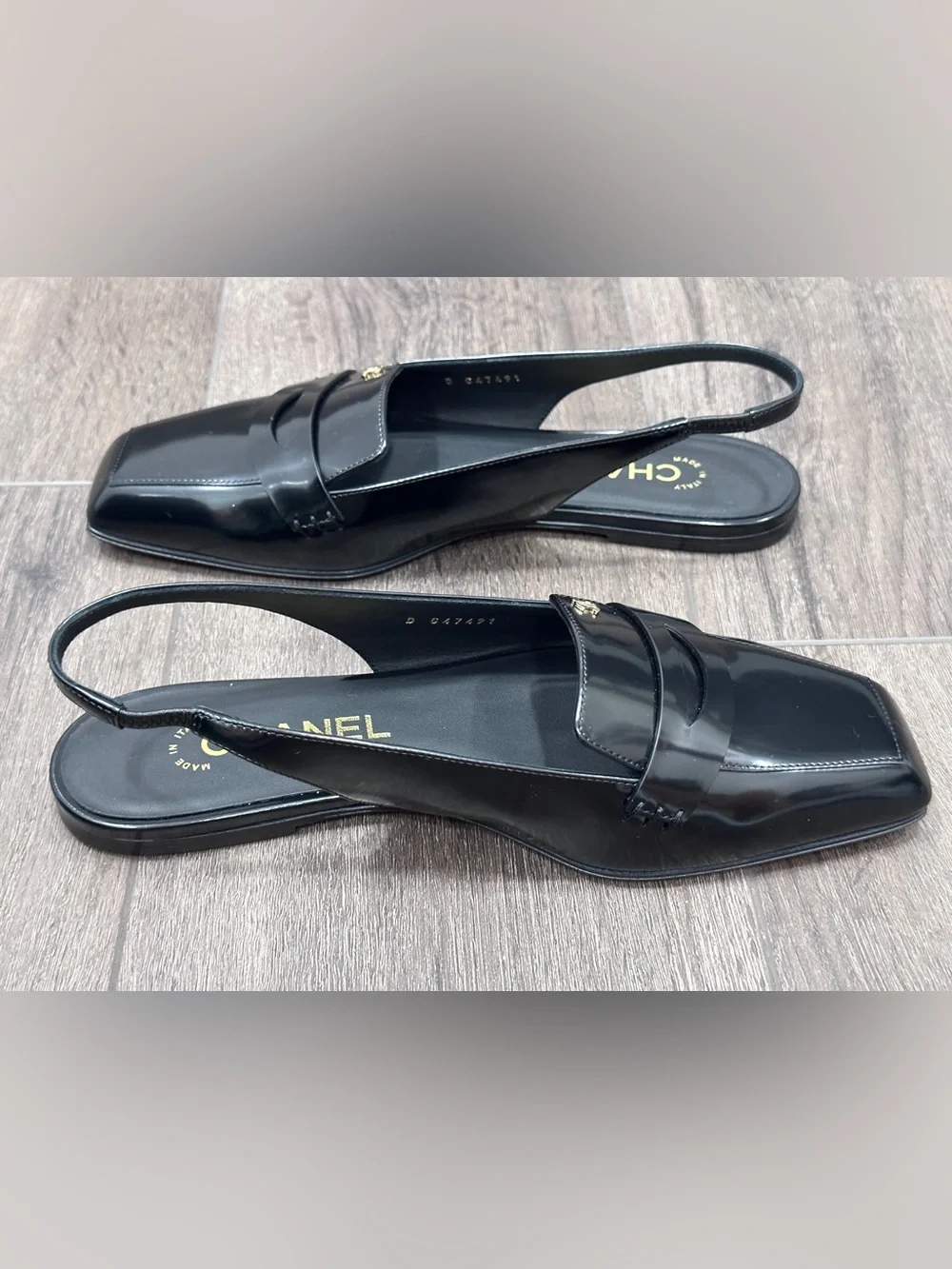 NEW 2026 CHANEL BLACK LEATHER SLINGBACK HALF LOAFER SHOES GOLD CC LOGO 37C BLAZY